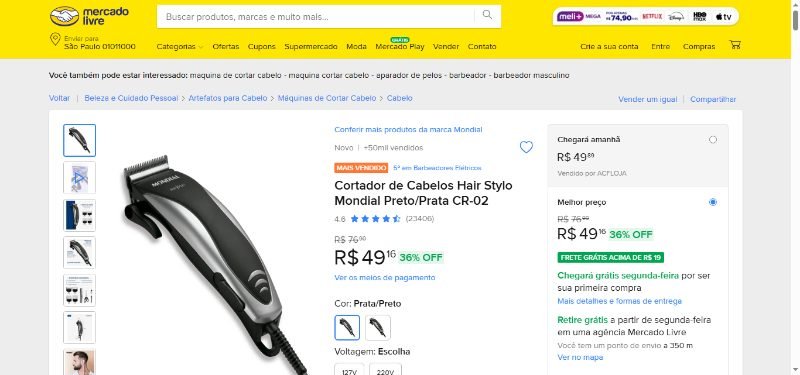 Cortador de Cabelos Hair Stylo Mondial Preto/Prata CR-02