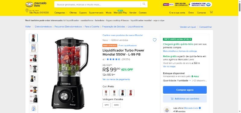 Liquidificador Turbo Power Mondial 550W - L-99 FB